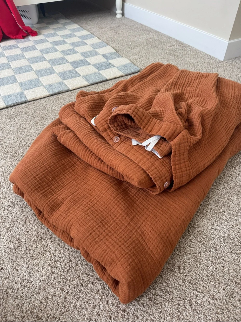 Two, Twin Size Quince Rust Cotton Gauze Comforter Set - Warm Rust